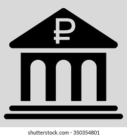 Rouble Bank Building vector icon. Style is flat symbol, black color, rounded angles, light gray background.