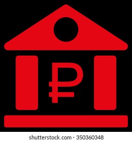 Rouble Bank Building vector icon. Style is flat symbol, red color, rounded angles, black background.