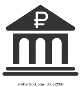Rouble Bank Building vector icon. Style is flat symbol, gray color, rounded angles, white background.