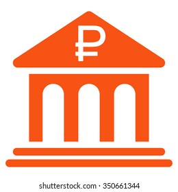 Rouble Bank Building vector icon. Style is flat symbol, orange color, rounded angles, white background.