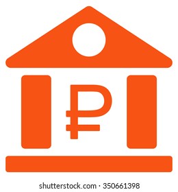 Rouble Bank Building vector icon. Style is flat symbol, orange color, rounded angles, white background.