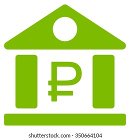 Rouble Bank Building vector icon. Style is flat symbol, eco green color, rounded angles, white background.
