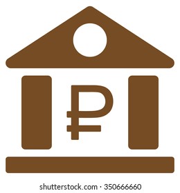 Rouble Bank Building vector icon. Style is flat symbol, brown color, rounded angles, white background.