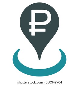 Rouble Bank Location vector icon. Style is bicolor flat symbol, soft blue colors, rounded angles, white background.