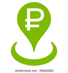 Rouble Bank Location vector icon. Style is flat symbol, eco green color, rounded angles, white background.