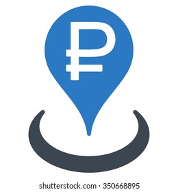 Rouble Bank Location vector icon. Style is bicolor flat symbol, smooth blue colors, rounded angles, white background.