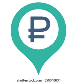 Rouble Bank Marker vector icon. Style is bicolor flat symbol, cobalt and cyan colors, rounded angles, white background.