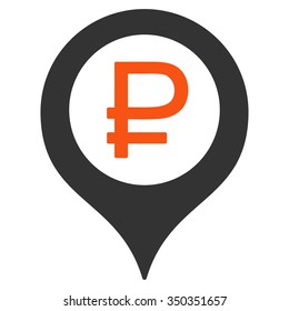 Rouble Bank Marker vector icon. Style is bicolor flat symbol, orange and gray colors, rounded angles, white background.