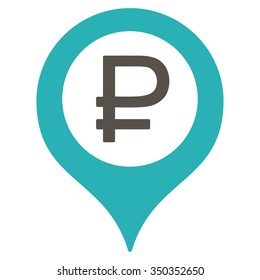 Rouble Bank Marker vector icon. Style is bicolor flat symbol, grey and cyan colors, rounded angles, white background.