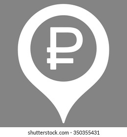 Rouble Bank Marker vector icon. Style is flat symbol, white color, rounded angles, gray background.