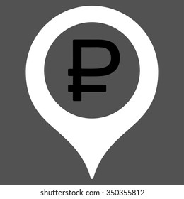 Rouble Bank Marker vector icon. Style is bicolor flat symbol, black and white colors, rounded angles, gray background.