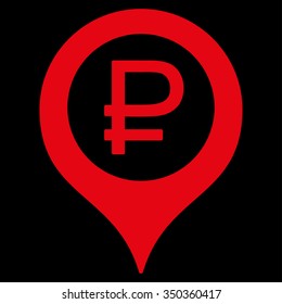 Rouble Bank Marker vector icon. Style is flat symbol, red color, rounded angles, black background.