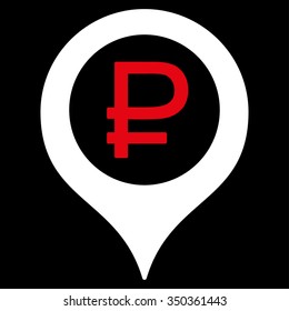 Rouble Bank Marker vector icon. Style is bicolor flat symbol, red and white colors, rounded angles, black background.