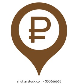 Rouble Bank Marker vector icon. Style is flat symbol, brown color, rounded angles, white background.