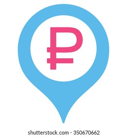 Rouble Bank Marker vector icon. Style is bicolor flat symbol, pink and blue colors, rounded angles, white background.