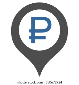 Rouble Bank Marker vector icon. Style is bicolor flat symbol, cobalt and gray colors, rounded angles, white background.