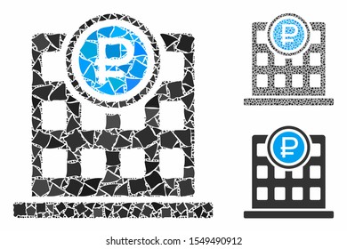 Rouble bank office composition of humpy items in various sizes and color tints, based on rouble bank office icon. Vector irregular items are organized into composition.