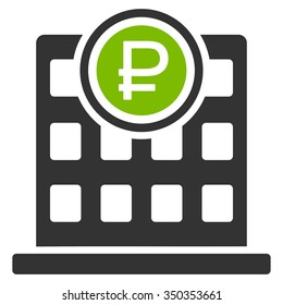 Rouble Bank Office vector icon. Style is bicolor flat symbol, eco green and gray colors, rounded angles, white background.