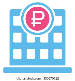 Rouble Bank Office vector icon. Style is bicolor flat symbol, pink and blue colors, rounded angles, white background.