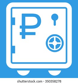 Rouble Bank Safe vector icon. Style is flat symbol, white color, rounded angles, blue background.