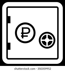 Rouble Bank Safe vector icon. Style is flat symbol, white color, rounded angles, black background.