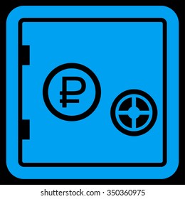 Rouble Bank Safe vector icon. Style is flat symbol, blue color, rounded angles, black background.