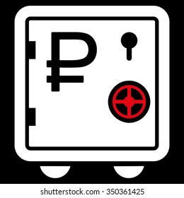 Rouble Bank Safe vector icon. Style is bicolor flat symbol, red and white colors, rounded angles, black background.