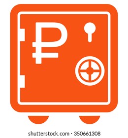 Rouble Bank Safe vector icon. Style is flat symbol, orange color, rounded angles, white background.