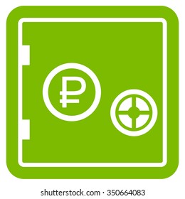Rouble Bank Safe vector icon. Style is flat symbol, eco green color, rounded angles, white background.