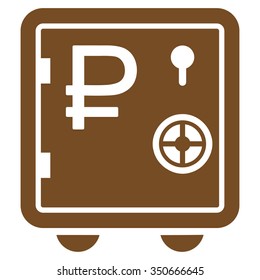 Rouble Bank Safe vector icon. Style is flat symbol, brown color, rounded angles, white background.