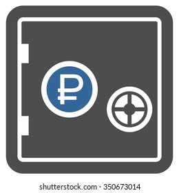 Rouble Bank Safe vector icon. Style is bicolor flat symbol, cobalt and gray colors, rounded angles, white background.