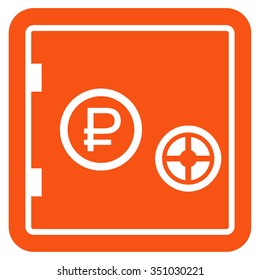 Rouble Bank Safe vector icon. Style is flat symbol, orange color, rounded angles, white background.