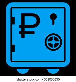 Rouble Bank Safe vector icon. Style is flat symbol, blue color, rounded angles, black background.