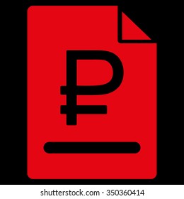 Rouble Bill vector icon. Style is flat symbol, red color, rounded angles, black background.