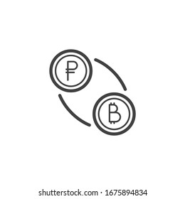Rouble and bitcoin exchange line icon. linear style sign for mobile concept and web design. Russian rouble and bitcoin cryptocurrency outline vector icon. Symbol, logo illustration. Vector graphics