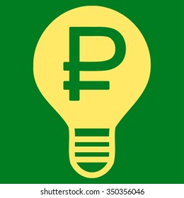 Rouble Bulb vector icon. Style is flat symbol, yellow color, rounded angles, green background.