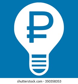 Rouble Bulb vector icon. Style is flat symbol, white color, rounded angles, blue background.