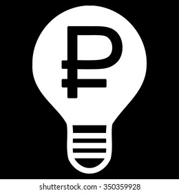 Rouble Bulb vector icon. Style is flat symbol, white color, rounded angles, black background.