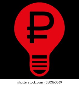 Rouble Bulb vector icon. Style is flat symbol, red color, rounded angles, black background.