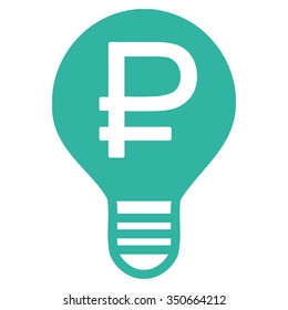 Rouble Bulb vector icon. Style is flat symbol, cyan color, rounded angles, white background.