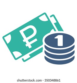Rouble Cash vector icon. Style is bicolor flat symbol, cobalt and cyan colors, rounded angles, white background.