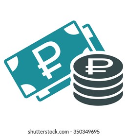 Rouble Cash vector icon. Style is bicolor flat symbol, soft blue colors, rounded angles, white background.
