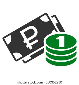Rouble Cash vector icon. Style is bicolor flat symbol, green and gray colors, rounded angles, white background.