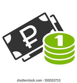 Rouble Cash vector icon. Style is bicolor flat symbol, eco green and gray colors, rounded angles, white background.