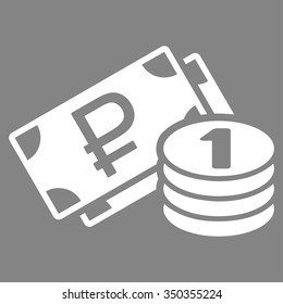 Rouble Cash vector icon. Style is flat symbol, white color, rounded angles, gray background.