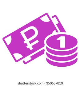 Rouble Cash vector icon. Style is flat symbol, violet color, rounded angles, white background.