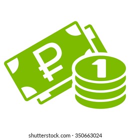 Rouble Cash vector icon. Style is flat symbol, eco green color, rounded angles, white background.