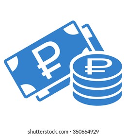 Rouble Cash vector icon. Style is flat symbol, cobalt color, rounded angles, white background.