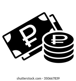 Rouble Cash vector icon. Style is flat symbol, black color, rounded angles, white background.