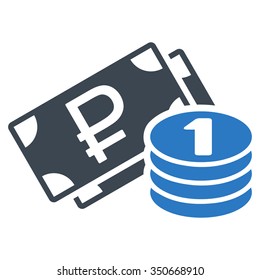 Rouble Cash vector icon. Style is bicolor flat symbol, smooth blue colors, rounded angles, white background.